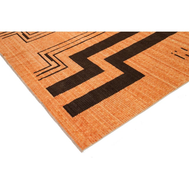 10 X 12 Modern Hand Loom Designed Wool Rug in Orange For Sale - Image 10 of 11