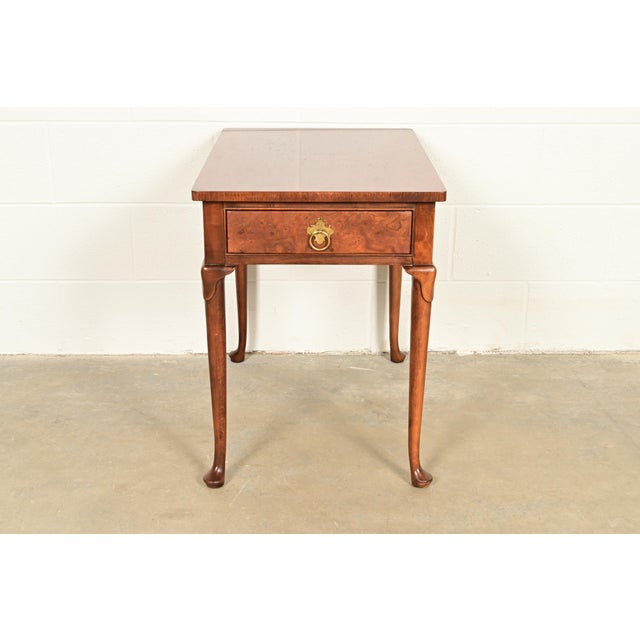 Queen Anne Baker Furniture Queen Anne Walnut and Burl Wood Tea Table For Sale - Image 3 of 16