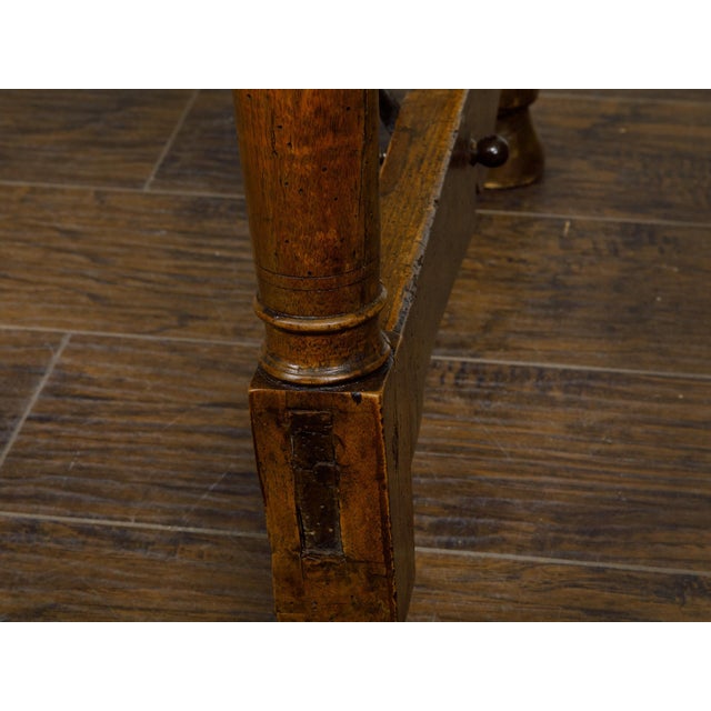 Italian Italian 19th Century Walnut Console Table with Column Legs and Iron Stretchers For Sale - Image 3 of 12