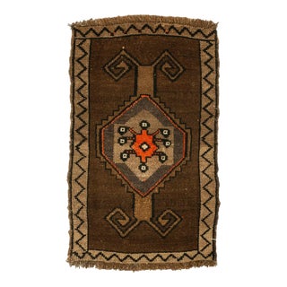 Brown & Orange Mini Turkish Rug For Sale