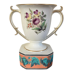 Large Antique Early 19th Century English George III Creamware Botanical Mantel Urn or Vase Circa 1820