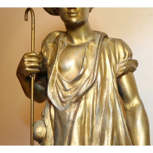 Large Antique Gold Gilded Metal Sheep Herder Paysan Figural Statue Sculpture For Sale - Image 12 of 12