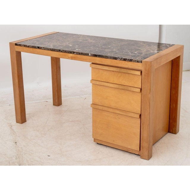 Contemporary Architectural Brown Marble Top Beech Desk For Sale - Image 3 of 9