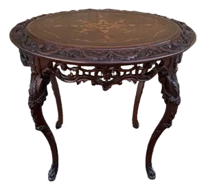 Antique Italian Rococo Style Heavy Hand Carved Neoclassical Marquetry Inlaid Side Table.