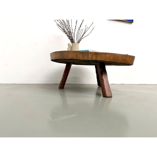 Brutalist Coffee Table in Teak with Monolithic Slab and Tripod Base, 1950s For Sale - Image 18 of 18