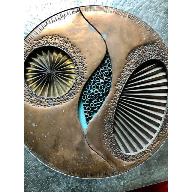 Metal 1970s Brutalist Brass Copper Relief Wall Hanging /Mid Century Gold Tone Metal Wall Art For Sale - Image 7 of 8