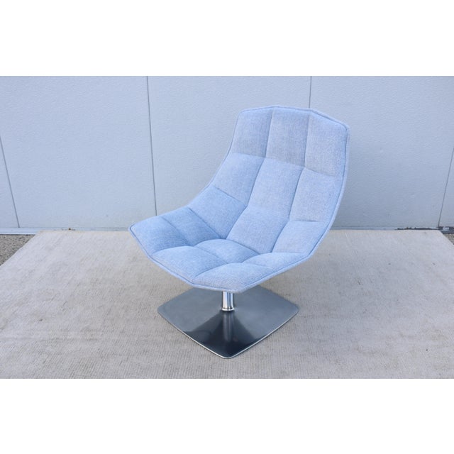 2020s Modern Contemporary Knoll Jehs+Laub Swivel Lounge Chair in Blue and White Fabric For Sale - Image 5 of 18