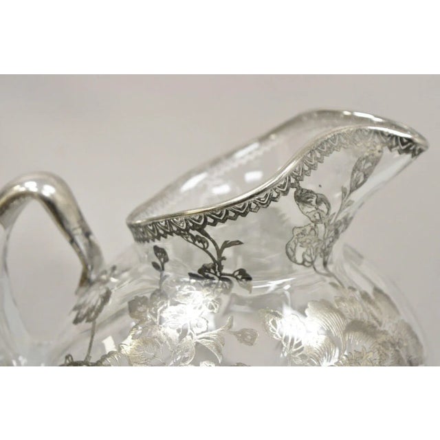Early 20th Century Cambridge Gyro Optic Ball Glass Swirl Water Pitcher With Sterling Silver Overlay For Sale - Image 11 of 11