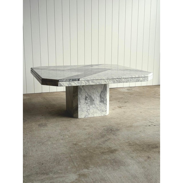 Stone Italian Carrara & Bardiglio Marble Inlay Coffee Table, 1970s For Sale - Image 7 of 15