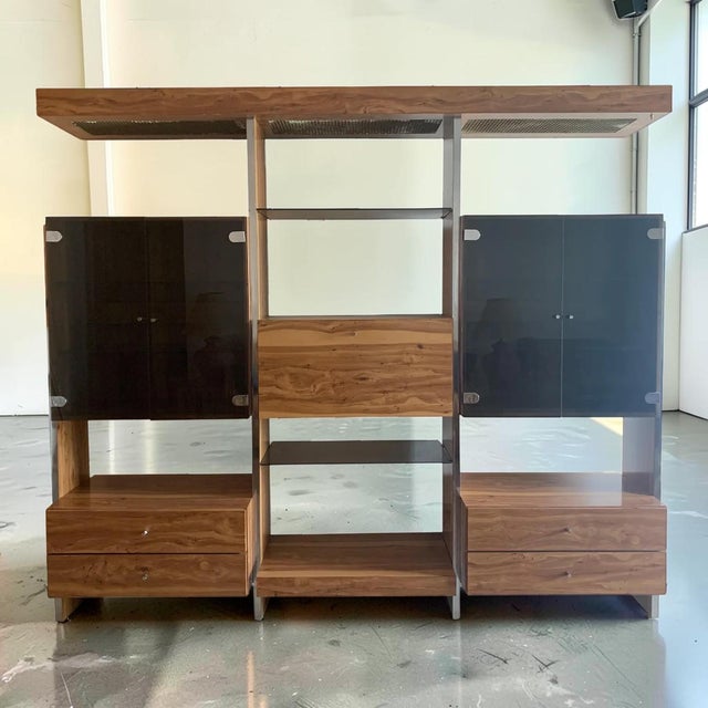 Mid-Century Modern John Stuart Style Modular Chrome and Smoked Glass Wall Unit For Sale - Image 3 of 9