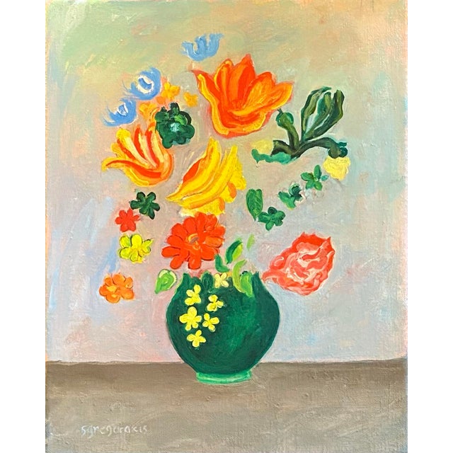 Contemporary Flowers With No Stems Oil Painting. For Sale - Image 4 of 5
