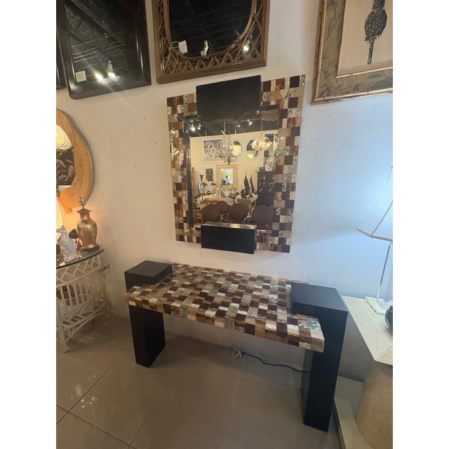 Marquis Collection Beverly Hills Wall Mirror Stone Pen Coconut Shell Wood For Sale - Image 13 of 13