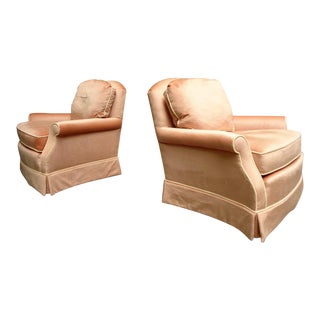 Vintage Drexel Heritage Peach Velvet Lounge Club Chairs ~ a Pair For Sale