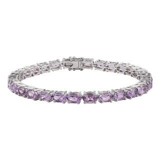 Hallmarked 925 Sterling Silver East West 13.65 Ct Oval Amethyst Tennis Bracelet For Sale