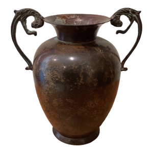 Vintage Roman Style Amphora Vase/Urn With Jaguar Ornate Handles Weathered Patina