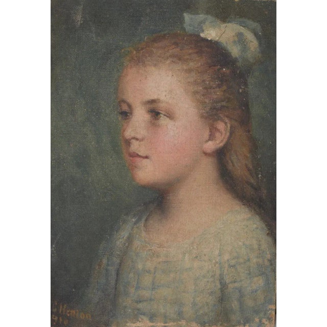 Wonderful antique portrait of a charming young girl c.1910 The painting is created with oils on board. Dimensions 8" x...