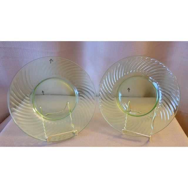 Set of 4 Transparent Green Uramium Glass Salad Plates Early 20th Century For Sale - Image 14 of 16