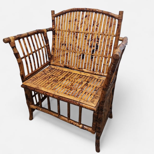 Chinoiserie Vintage Natural Tortoise Bamboo Lounge Armchair | Coastal Boho Chinoiserie Accent Chair For Sale - Image 3 of 8
