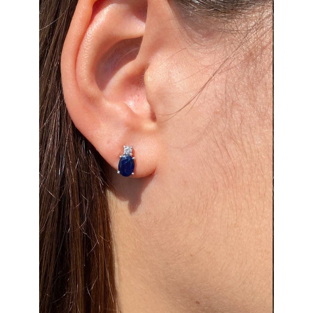 Contemporary The Willas: Ladies 14K Gold Stud Earrings set with 2 CTW Sapphires and Diamonds, 2 Pieces For Sale - Image 3 of 3