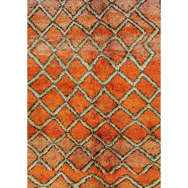 Wide Runner, Vintage Moroccan Gallery Rug With Diamond Design in Orange & Green 4'10'' X 11'4'' For Sale - Image 4 of 6