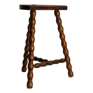 Three Legs Beech Half-Moon Shapped Stool, France, 1960 For Sale