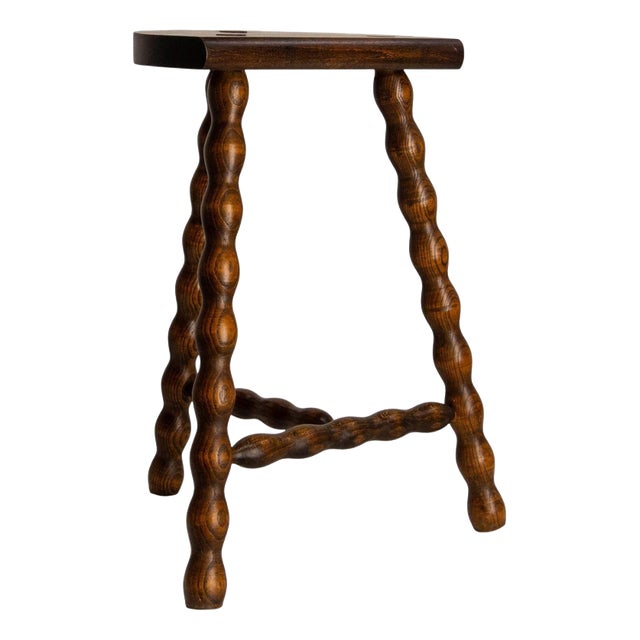 Three Legs Beech Half-Moon Shapped Stool, France, 1960 For Sale
