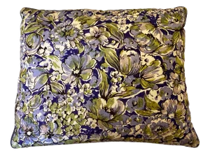 Violet Green and Blue Silk Floral Pillow With Satin Micro-Welt Cording, 15" X 18" Lumbar