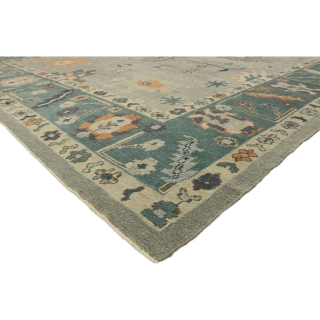 Contemporary Turkish Oushak Rug with Modern Style 12'00 x 15'07. This hand-knotted wool contemporary Turkish Oushak rug...
