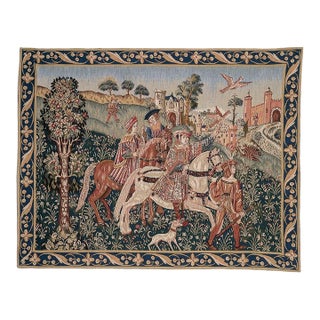 Departure for the Hunt (Blue Border) Loom Woven Tapestry - 86 X 112 Cm (2'10" X 3'8") - Requires Rod Size 3 For Sale
