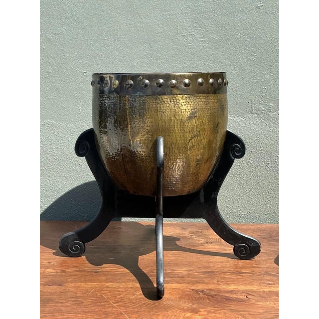 Vintage Hammered Brass Drum Table For Sale - Image 4 of 18