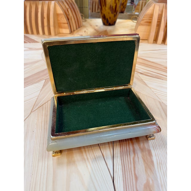 Stone Vintage Italian Marble Jewelry Box With Brass Trim and Footed Base For Sale - Image 7 of 7