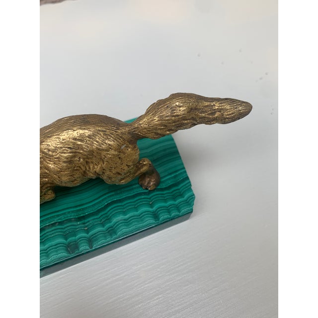 Antique Gilt Bronze Hunting Fox Statue on Malachite Base, Early 20th Century For Sale In South Bend - Image 6 of 10