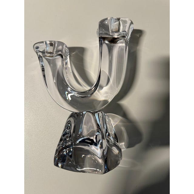 Transparent Mid-Century Modernist Sculptural Crystal Candelabra Signed Daum From France For Sale - Image 8 of 9