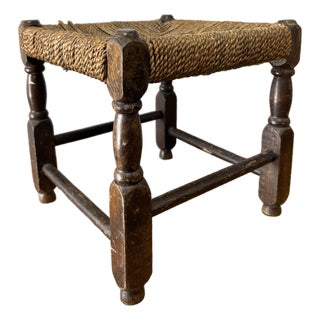 Antique English Oak and Rope Stool For Sale