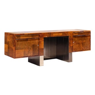 Paul Evans Style Mid Century Patchwork Burlwood Desk For Sale