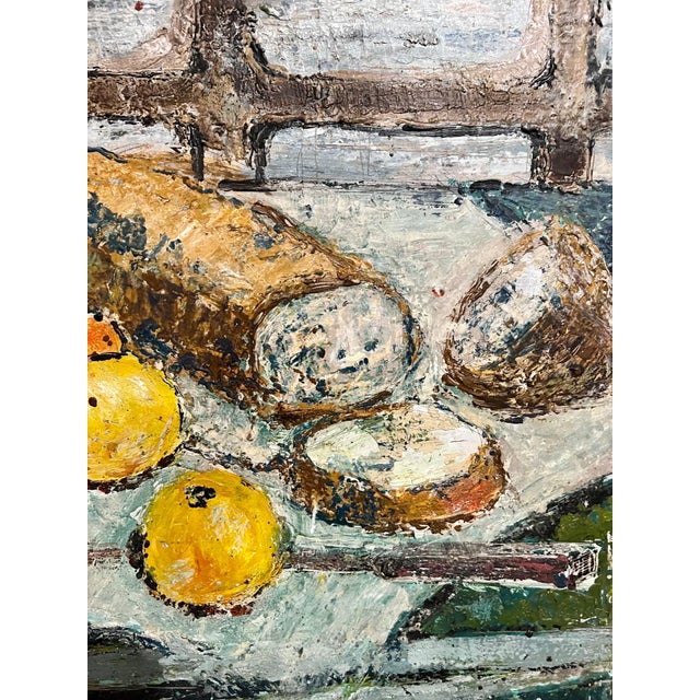 Enid Munroe, Enid Munroe Mid Century Modernist Oil Painting Still Life with Fruit and Bread For Sale In Miami - Image 6 of 9