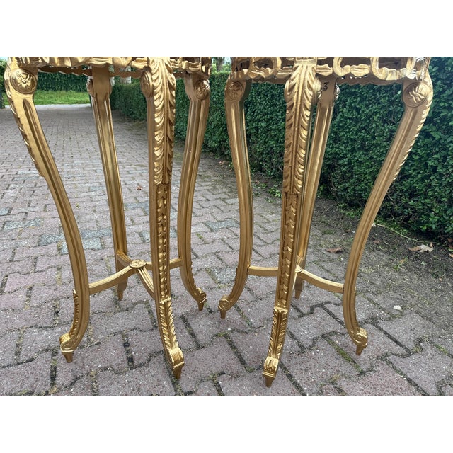 1970s 1970s French Louis XVI Gold Beech Marble Side Tables- Pair For Sale - Image 5 of 14