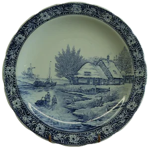 Plate, Signed Sonneville Boch Blue Delft Winter