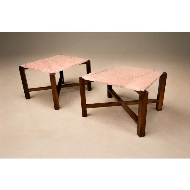 Pair of Brazilian Modern Side Tables in Rosewood and Pink Granite, Brazil, 1960s For Sale - Image 13 of 18