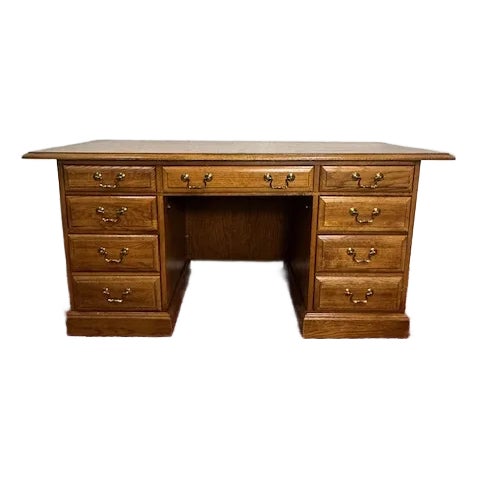1990s Vintage Oak Desk Flat Top For Sale