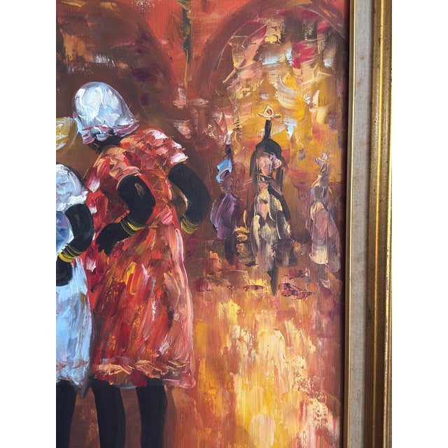 1980s 1980s "The Gathering" Signed Vibrant Vintage Mid-Century Impressionist Oil on Canvas Painting For Sale - Image 5 of 11