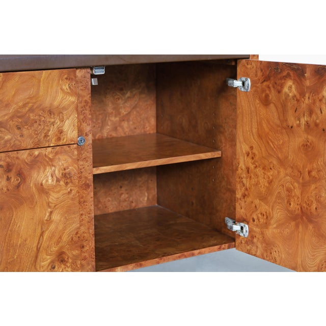 1970s 1970s Mid-Century Modern Burl Wood and Chrome Credenza by Biltrite For Sale - Image 5 of 15