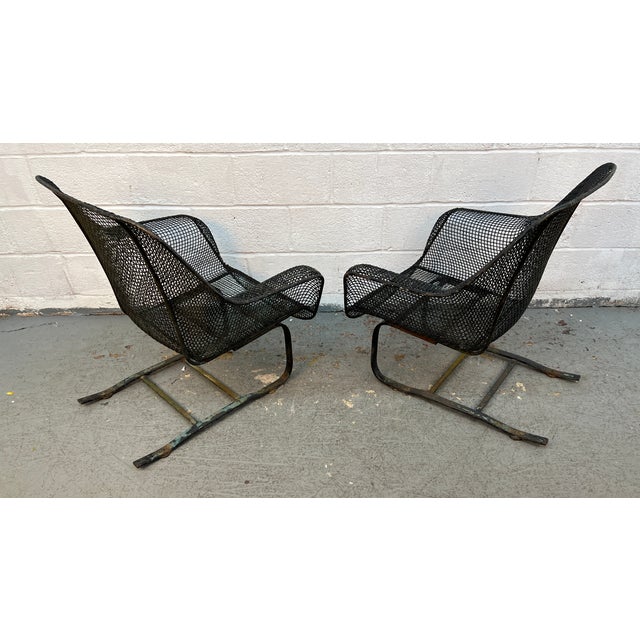 Pair of Vintage Mesh Spring Lounge Chairs Attributed to Russell Woodard For Sale - Image 11 of 16