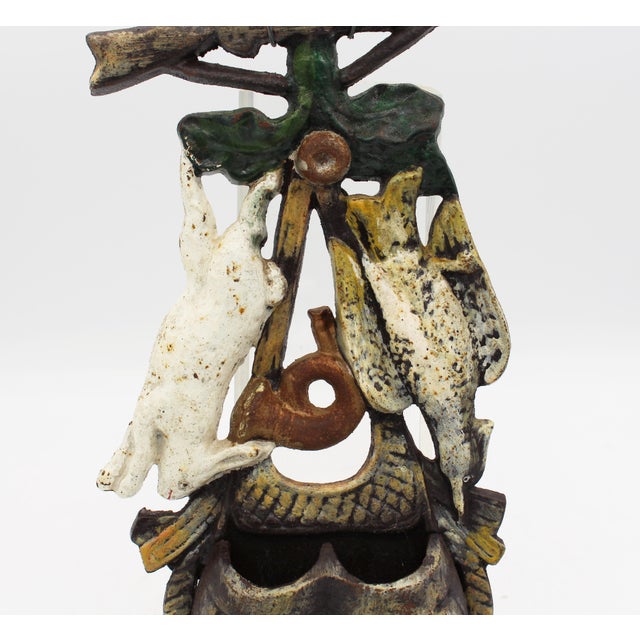 Metal Mid-Late 19th Century American Cast Iron Hunt Motif Wall Match Holder For Sale - Image 7 of 9