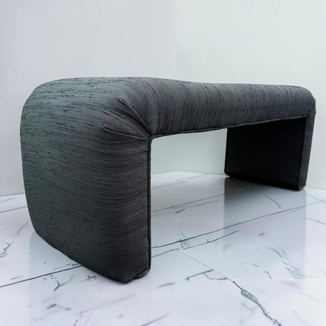 Vintage Sculptural Black Upholstered Waterfall Bench For Sale - Image 4 of 10