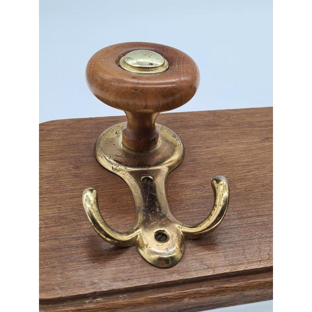 Wooden Clothes Rack with Brass Hooks, 1970s For Sale - Image 4 of 8