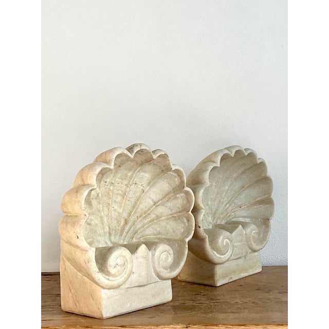 Vintage Boho Carved Stone Clam Shell Fonts - A Pair. X. For Sale - Image 4 of 8