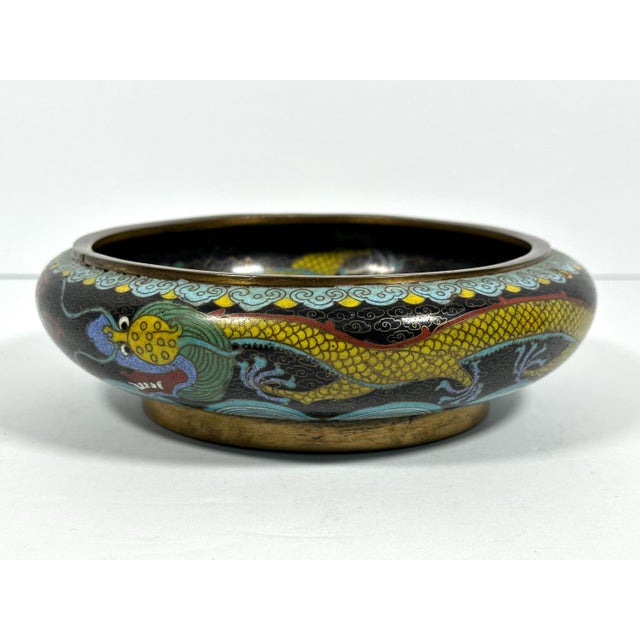 19th Century Antique Chinese Cloisonne Bowl: Dragon & Flaming Pearl Design For Sale - Image 5 of 10