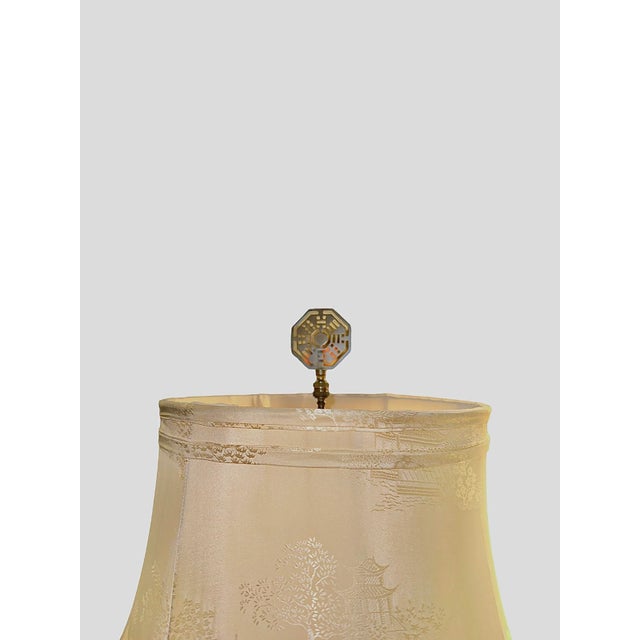 E.F. Chapman Pair of 1970s Chapman White Floral and Bird Relief Chinoiserie Lamps With White Silk Patterned Shades For Sale - Image 4 of 13