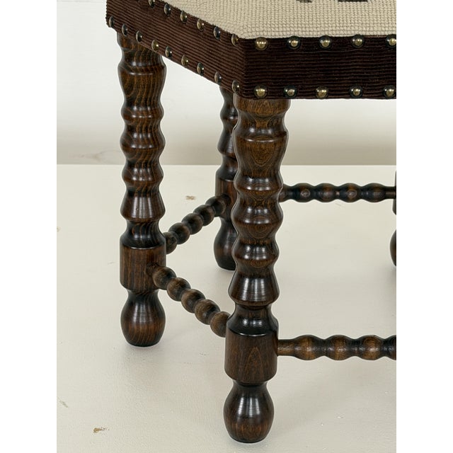Scandinavian Modern Needlepoint Tapestry Stools with Bobbin-Turned Legs, 1950s For Sale - Image 6 of 11